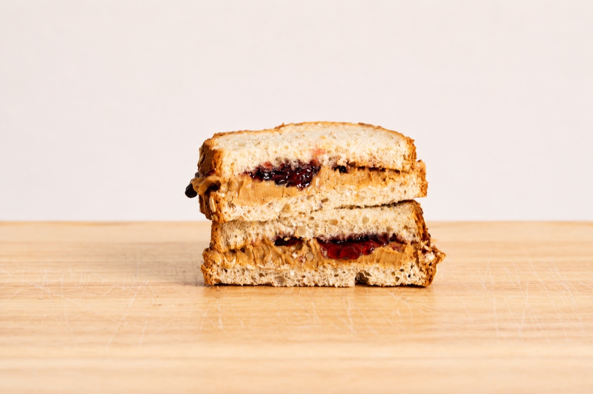 Kids peanut butter and jelly sandwich on schiacciata